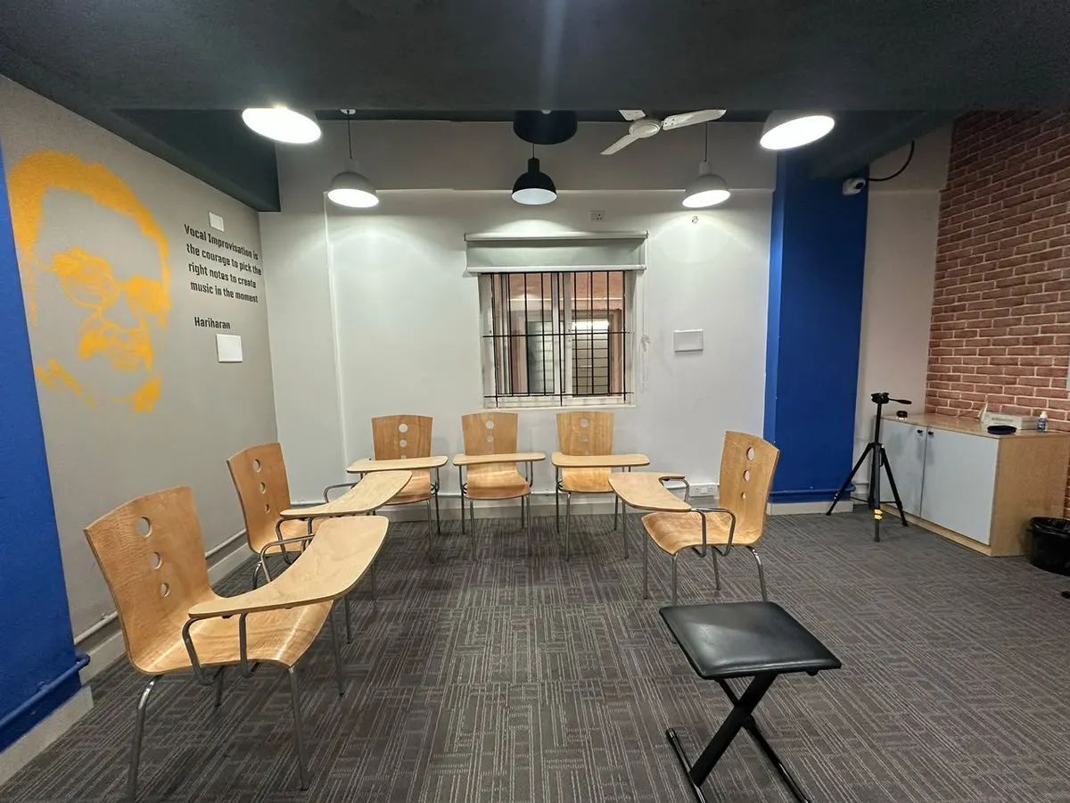 The vocal room, with a circle of chairs